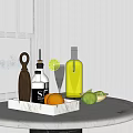 Modern Kitchen Countertop With Marble Tray Bottles Glasses And Citrus Fruits