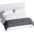 Comfortable Double Bed with White Headboard White Sheets Pillows and Gray Blanket 3d model