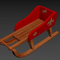Traditional Red Wooden Sled With Decorative Patterns And Curved Wooden Runners