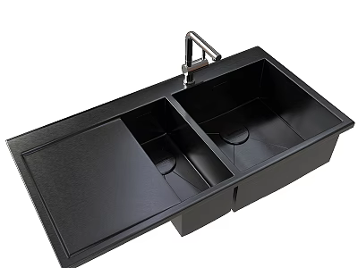 Black Double Bowl Kitchen Sink With Modern Faucet And Sleek Design 3d model