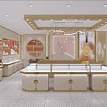 Elegant Gold Jewelry Store Interior With Luxurious Display Counters And Decorative Chandeliers