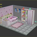 Kids Bedroom Interior With Pink Walls Cartoon Bed Elsa Poster White Wardrobe And Pink Rug