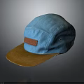 Stylish Blue Canvas Hat With Brown Brim And Leather Patch Detail