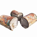 Industrial Equipment Rusted Metal Drums With Worn Exterior And Open Tops