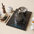 Modern Tea Set with Digital Display Tray Electric Kettle Teapot Tea Cups and Tea Leaves