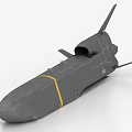 Gray Military Missile With Yellow Stripe Cylindrical Body And Tail Fins Design