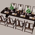 Elegant Wooden Dining Table and Chairs Set with Green Plants Candles and Tableware