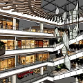 Modern Shopping Mall Interior With Multiple Floors Escalators Plant Decorations And Glass Facades