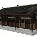 Ancient Architecture Traditional Wooden Corridor With Carved Eaves And Lattice Windows