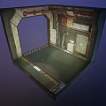 Industrial Sci Fi Room Interior With Metal Walls Control Panels And Warning Stripes