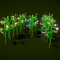 Vibrant Green Plants With Stems Leaves And Bell Shaped Blue Pink White Flowers