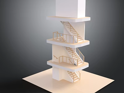 Modern Stairs Design With Multiple Floors And Railings On Platform Structure 3d model