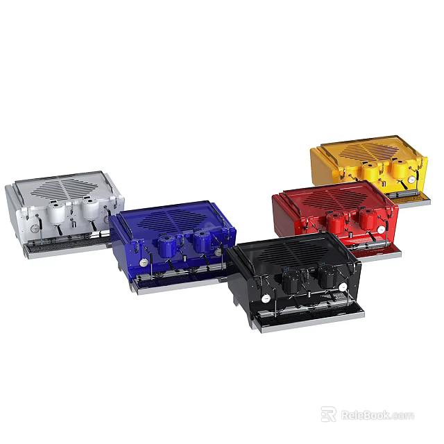 Car Engine Components In Assorted Colors Silver Blue Red Yellow Black 3d model 