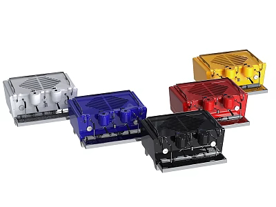 Car Engine Components In Assorted Colors Silver Blue Red Yellow Black 3d model