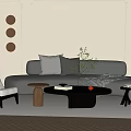 French Style Silent Sofa Tea Table Combination French Style Sofa Background Wall 3d model