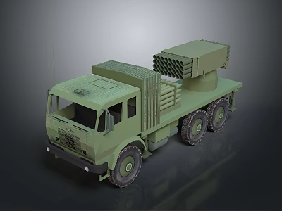 Military Green Heavy Duty Truck Featuring Large Launch System And Equipment 3d model