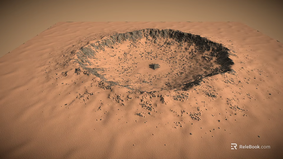 Mars Landscape Featuring Large Crater With Sandy Terrain And Rocky Edges 3d model 