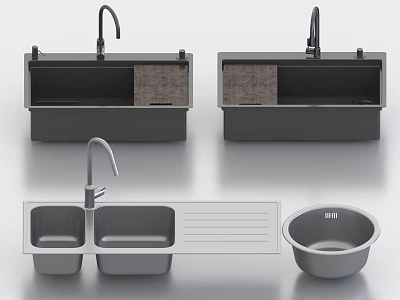 Stainless Steel Kitchen Sinks With Double Bowl Single Bowl And Drainboard Modern Design 3d model