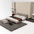 Silent background double bed cream double bed bedside table background wall 3d model