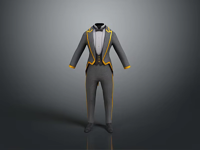 Gray Men's Formal Suit With Yellow Accents And Elegant Design Elements 3d model