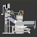 Medical Hospital Bed Setup With Monitor IV Stand And Side Table