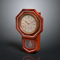 Elegant Classic Vintage Octagonal Wooden Clock with Roman Numerals and Pendulum 3d model