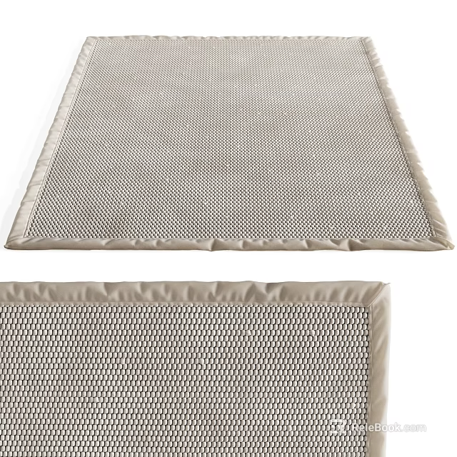 Beige Square Rug With Grid Pattern And Stitched Edges For Home Decor 3d model 