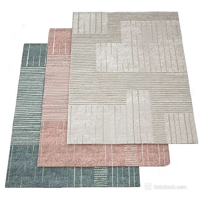 Modern Square Rugs With Geometric Striped Patterns In Green Pink Beige 3d model