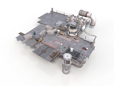 Industrial Mechanical Equipment Platform With Pipes Control Panels And Tower Structure 3d model