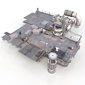 Industrial Mechanical Equipment Platform With Pipes Control Panels And Tower Structure