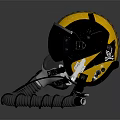Yellow And Black Flight Helmet With Transparent Visor And Coiled Tube