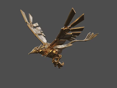 Golden Flying Bird Sculpture Intricate Metal Carving With Detailed Wings And Structural Design 3d model