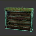 Wooden Decorative Shelf With Green Patterned Top And Carved Multiple Shelves