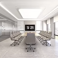 Modern Conference Room Interior With Long Table Multiple Chairs And Digital Time 3d model