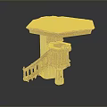 Traditional Wooden Architectural Structure With Octagonal Roof Staircase And Supporting Column