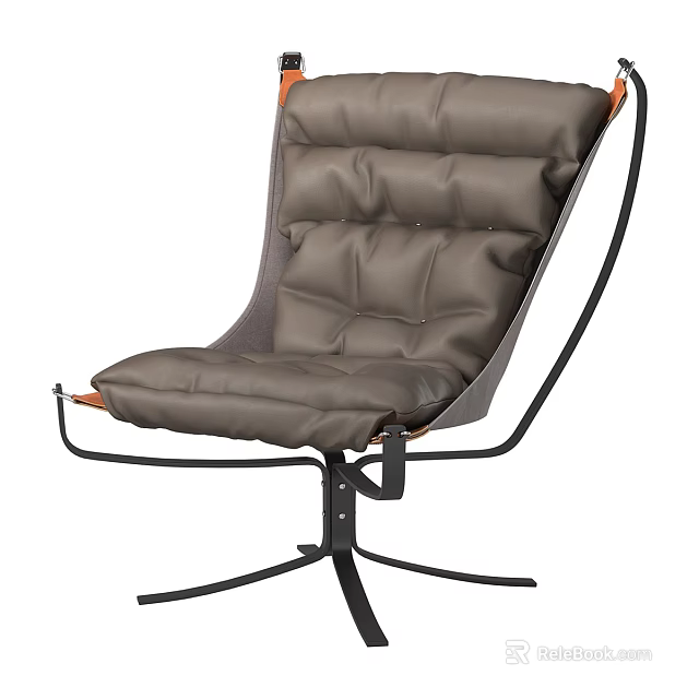 Modern Single Sofa With Gray Leather Padded Backrest And Metal Swivel Base 3d model 