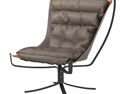 Modern Single Sofa With Gray Leather Padded Backrest And Metal Swivel Base 3d model