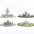 Various Design Style Fountains With Ornate Structures And Garden Landscaping
