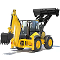 Yellow Multi functional Construction Vehicle With Loader Bucket And Excavator Arm 3d model