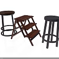Wooden Stools And Step Stool With Dark Seats And Sturdy Legs