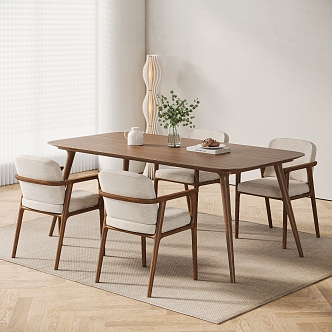 Nordic Calligaris Dining Table and Chair Combination Dining Table and Chair Dining Chair Single Chair Dining Table Accessories Decoration Floor Lamp Eucalyptus Carpet 3d model