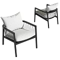 Lounge Chair With Black Metal Frame Light Colored Cushion And Modern Design