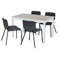 Modern White Rectangular Dining Table Set With Four Black Upholstered Chairs 3d model