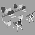 Modern Office Desk Setup With Multiple Monitors Ergonomic Chairs And Drawer Cabinets 3d model
