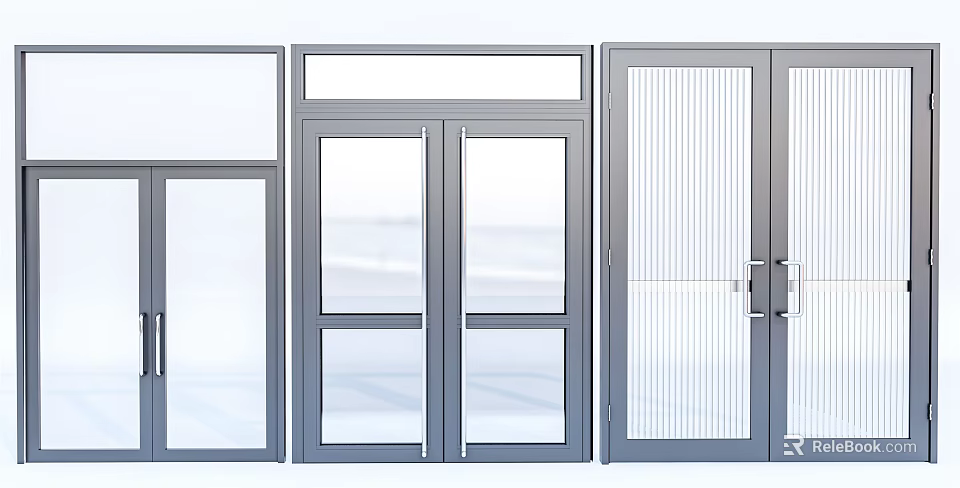 Modern Grey Doors With Glass Panels And Various Design Styles 3d model 