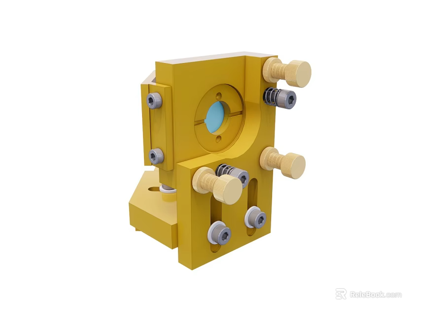 Yellow Metal Mechanical Fixture With Adjustment Knobs And Precision Holes 3d model 