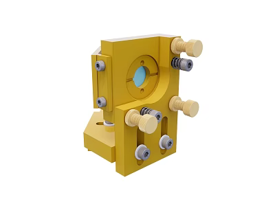 Yellow Metal Mechanical Fixture With Adjustment Knobs And Precision Holes 3d model