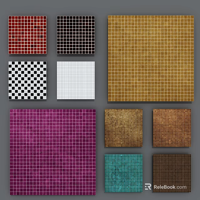 Floor Mosaic Tiles In Various Colors And Designs 3d model 