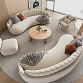 Quiet Style Sofa Tea Table Combination Curved Sofa Living Room Sofa Leisure Chair Floor Lamp 3d model