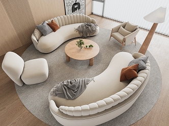 Quiet Style Sofa Tea Table Combination Curved Sofa Living Room Sofa Leisure Chair Floor Lamp 3d model